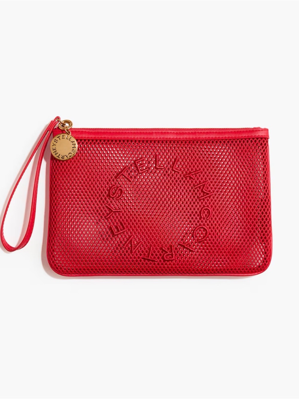 Stella McCartney Red Perforated Wristlet Pouch with Logo Medallion